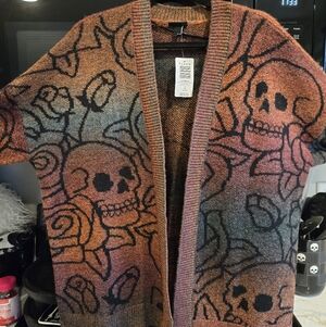 torrid Multicolor Skull & Rose Open Front Cardigan - Orange, Green, Black